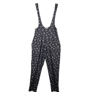 Vintage A. Byer Size M Pleated Front Romper Black White Floral Cottagecore 90's